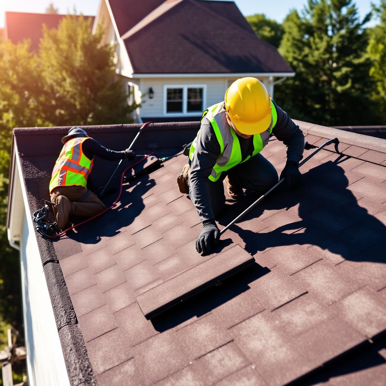 Luxury Roofing crew installing shingles